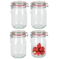 Weckpot/inmaakpot - 8x - glas - 1000 ml - met beugelsluiting - transparant