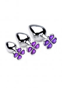 Violet Flower Gem Anal Plug Set - Silver