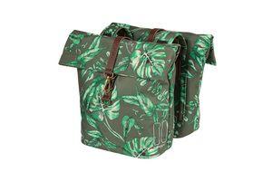 Basil ever-green dubbele fietstas, gerecycled pet, waterkerende vouwsluiting, vegan leather, 28-32l, thyme groen