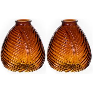 Bloemenvaas - 2x - bruin - transparant glas - D14 x H16 cm