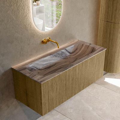 Badmeubel Mondiaz Kurve-Dlux | 110 cm | Meubelkleur Dusk | Wastafelkleur Sombra | Solid surface | Wasbak midden spoelbak | Zonder kraangat(en)