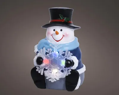 Lumineo LED kerstfiguur polyresin sneeuwpop blauw 15,5cm, multicolor