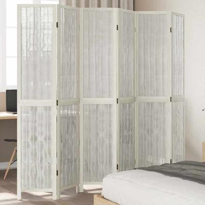 Kamerscherm met 6 panelen massief paulowniahout wit