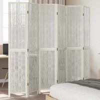 Kamerscherm met 6 panelen massief paulowniahout wit