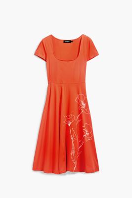 Laag uitgesneden midijurk - ORANGE - L