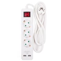 Benson Stekkerdoos 3-voudig- 2x usb - schakelaar - geaard - wit - snoer van 150 cm