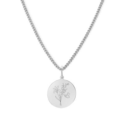 Gegraveerde geboortebloem ketting - Stainless steel - Zilver - Februari - iris
