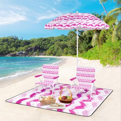 2-delige set Strandstoelen met Parasol & Stranddeken Parasol met Draagtas 2 Opvouwbare Stoelen Roze