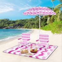 2-delige set Strandstoelen met Parasol & Stranddeken Parasol met Draagtas 2 Opvouwbare Stoelen Roze
