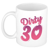 Dirty 30 jaar kado mok / beker wit en roze - verjaardagscadeau Dirty 30 jaar kado mok / beker wit en roze - verjaardagscadeau