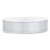 1x Zilveren satijnlint op rol 1,2 cm x 25 meter cadeaulint verpakkingsmateriaal   -