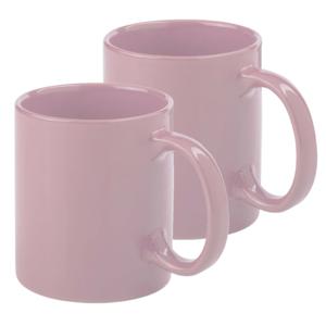 Koffie mokken/bekers - 2x - keramiek - glans - met oor - oud roze - 370 ml