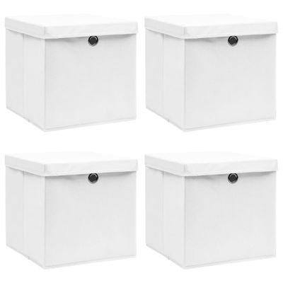 VidaXL Opbergboxen met deksel 4 st 32x32x32 cm stof wit