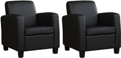 Set van 2 Zwarte leren landelijke fauteuils Joy - poot hout zwart - Toledo Leer Nero (zwart leer)