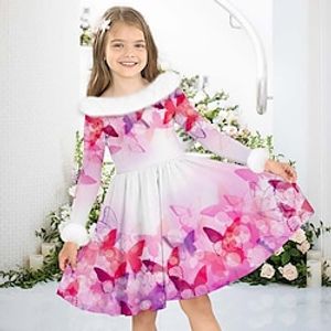 Meisjes 3D Vlinder Jurk Roze Lange mouw 3D-afdrukken Herfst Winter Sport Outdoor Dagelijks Feestdagen leuke Style Casual Mooi Kinderen 3-12 jaar Casual jurk Swingjurk A lijn jurk Boven de knie Lightinthebox