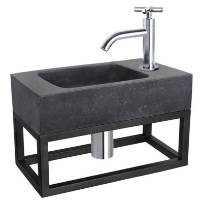 Differnz fonteinset bombai black - natuursteen - kraan kruis - met handdoekrek - 40 x 22 x 9 cm - chroom