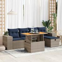 6-delige Loungeset met kussens poly rattan acacia zwart