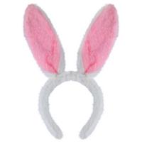 Henbrandt Konijnen bunny oren - wit met roze - voor volwassenen - 29 x 23 cm