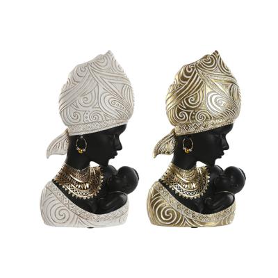 Decoratieve figuren Home ESPRIT Wit Zwart Gouden Afrikaanse 15 x 9 x 25 cm (2 Stuks)