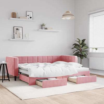 Slaapbank met onderschuifbed en lades 80x200 cm fluweel roze