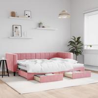 Slaapbank met onderschuifbed en lades 80x200 cm fluweel roze