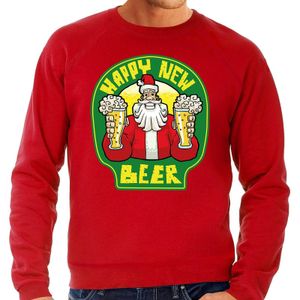 Foute Nieuwjaar / Kersttrui happy new beer / bier rood heren