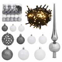 VidaXL 120-delige kerstballenset met piek en 300 led&apos;s wit en grijs