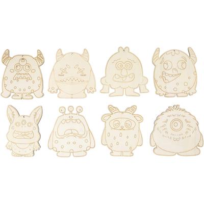 Creativ Company Houten figuren, monsters, h: 12,4 cm, dikte 3 mm, 8 stuk/ 1 doos
