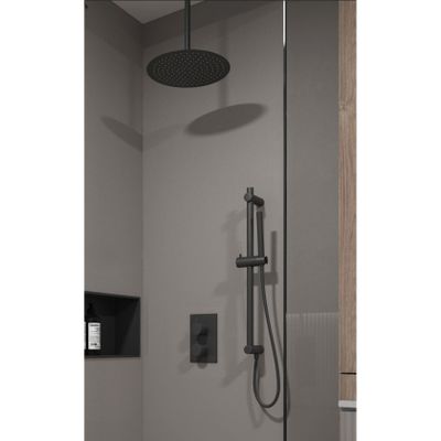 Regendouche set SaniClear Nero | Inbouw | 30 cm | Thermostaatkraan | Incl.Inbouwdeel | 2-weg | Rond | Zwart mat