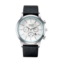 CHRONOS CH0401 drie-oog zes-naald lederen riem sport horloge voor mannen (zwart-wit)