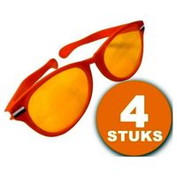 Oranje Feestbril 4 stuks Oranje Bril ""Megabril"" Feestkleding EK/WK Voetbal Oranje Versiering Versierpakket - thumbnail