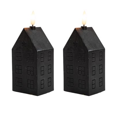 Anna's Collection LED kaars?huisje - 2x - zwart - H15 cm - met timer - op batterijen