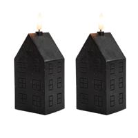 Anna's Collection LED kaars?huisje - 2x - zwart - H15 cm - met timer - op batterijen