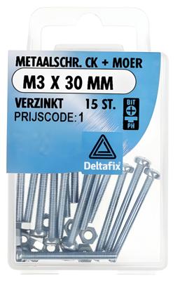 M.schroef moer ck m3x30mm 15st - Deltafix