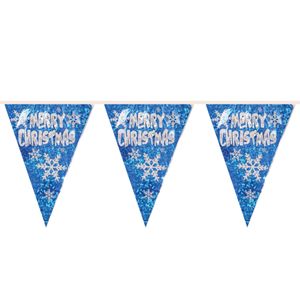 Kerst vlaggenlijn Merry Christmas - blauw - 360 cm - PVC - vlaggetjes