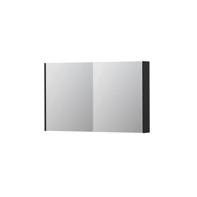INK SPK2 Spiegelkast - 120x14x74cm - 2 deuren - dubbelzijdige Spiegel - schakelaar en stopcontact - MDF lak zwart mat 1105355