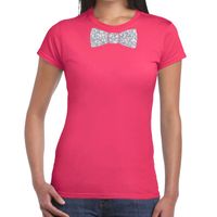 Roze fun t-shirt met vlinderdas in glitter zilver dames Roze fun t-shirt met vlinderdas in glitter zilver dames