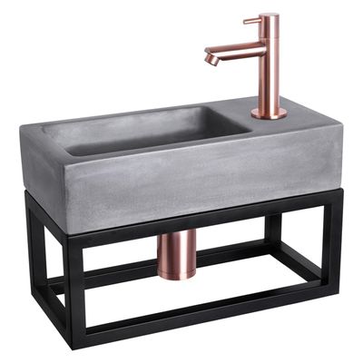 Differnz Ravo fonteinset - 38.5x18.5x25cm - Rechthoek - 1 kraangat - Recht rose koperen kraan - met zwart frame - beton donkergrijs 38.402.12