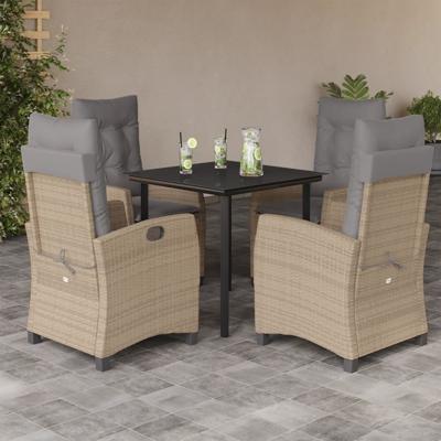 5-delige Tuinset met kussens poly rattan gemengd beige