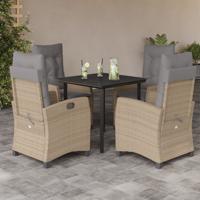 5-delige Tuinset met kussens poly rattan gemengd beige