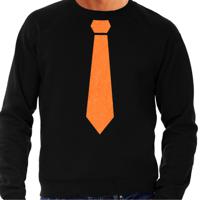 Koningsdag sweater voor heren - stropdas - zwart - met glitters - oranje feestkleding