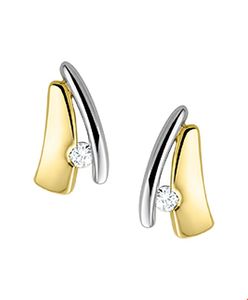 Oorknoppen geel-en witgoud-diamant 0.05ct (2x0.025) H SI 9 x 5.5 mm