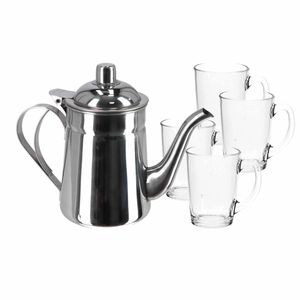 Rvs theepot zilver van 1 liter met 6x stuks theeglazen Luminarc van 320 ml - Theepotten