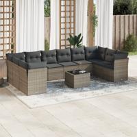11-delige Loungeset met kussens poly rattan grijs