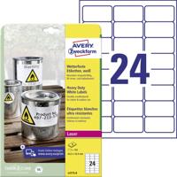 Avery-Zweckform L4773-8 Folie-etiketten 63.5 x 33.9 mm Polyester folie Wit 192 stuk(s) Permanent hechtend Laser (kleur), Laser (zwart/wit), Kopiëren (kleur),