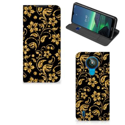 Nokia 1.4 Smart Cover Gouden Bloemen Nokia 1.4 Smart Cover Gouden Bloemen