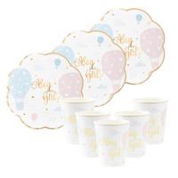 Feestbordjes/servies set - 16-delig - gender reveal - blauw roze - rond - papier/karton