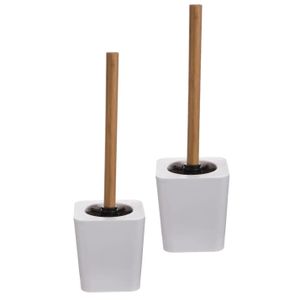 2x stuks WC-/toiletborstel met houder wit kunststof/bamboe 38 cm