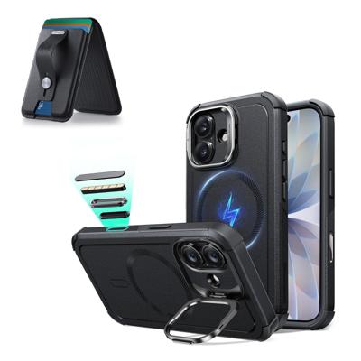 iPhone 17 Cyber Tough Magnetic Case (Camera Control, Stash Stand) with Wallet Stand Bundle - Black