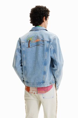 Denim truckerjack met borduursels